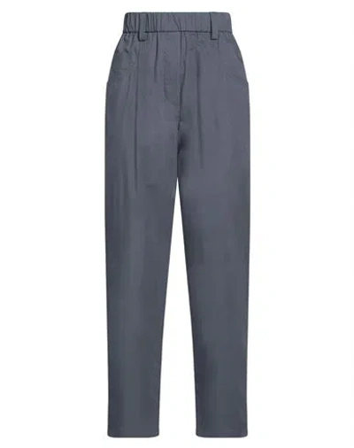 Brunello Cucinelli Woman Pants Slate Blue Size 4 Cotton, Brass