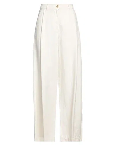 Brunello Cucinelli Woman Pants White Size 6 Cotton, Linen, Soft Leather