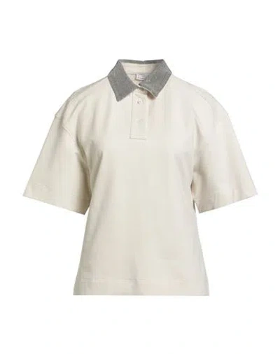 Brunello Cucinelli Woman Polo Shirt Beige Size M Cotton, Elastane, Acetate, Silk, Ecobrass In Sand