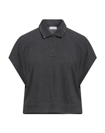 Brunello Cucinelli Woman Polo Shirt Charcoal Size M Cotton, Silk, Elastane In Grey