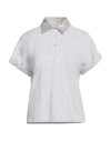 Brunello Cucinelli Women Cotton Jersey Polo Shirt With Dazzling Knit Collar In Grey