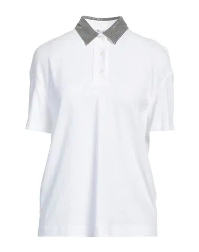 Brunello Cucinelli Woman Polo Shirt White Size Xxl Cotton, Brass, Acetate, Silk