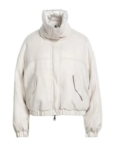 Brunello Cucinelli Woman Puffer Light Grey Size 6 Polyester, Metallic Fiber, Brass In Neutral