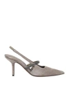 Brunello Cucinelli Slinback Pumps With Precious Strap In Grey