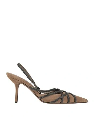 Brunello Cucinelli Woman Pumps Khaki Size 11 Soft Leather In Beige