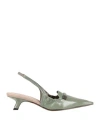 Brunello Cucinelli Woman Pumps Sage Green Size 7 Leather In Sage Green