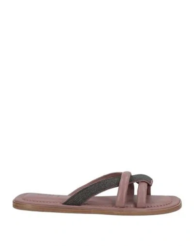Brunello Cucinelli Woman Sandals Antique Rose Size 7 Leather In Brown
