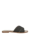 Brunello Cucinelli Woman Sandals Charcoal Size 7 Leather In Grey