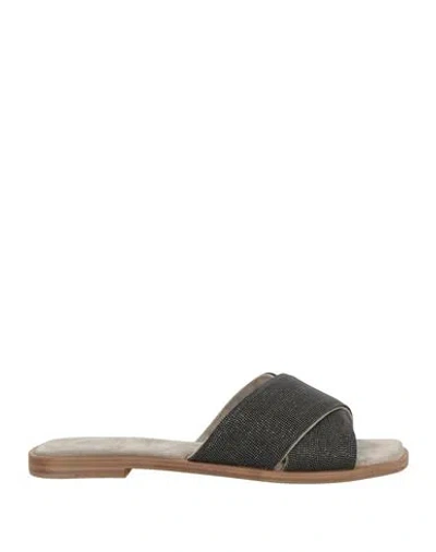 Brunello Cucinelli Woman Sandals Charcoal Size 7 Leather In Brown