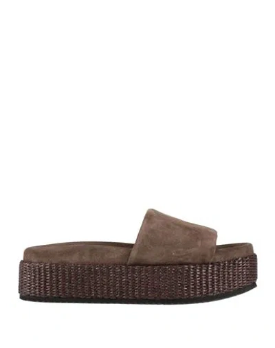 Brunello Cucinelli Woman Sandals Charcoal Size 8 Leather In Grey