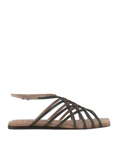 Brunello Cucinelli Cross Sandals In Brown