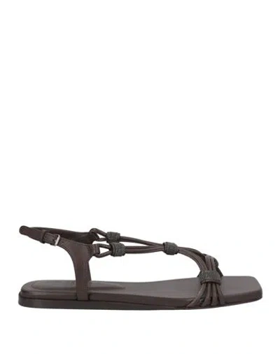 Brunello Cucinelli Woman Sandals Dark Brown Size 10 Leather