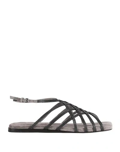 BRUNELLO CUCINELLI BRUNELLO CUCINELLI WOMAN SANDALS GREY SIZE 8 LEATHER