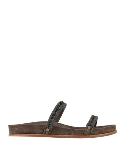 BRUNELLO CUCINELLI BRUNELLO CUCINELLI WOMAN SANDALS KHAKI SIZE 8 LEATHER