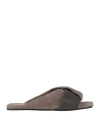 Brunello Cucinelli Monili-embellished Suede Sandals In Grey