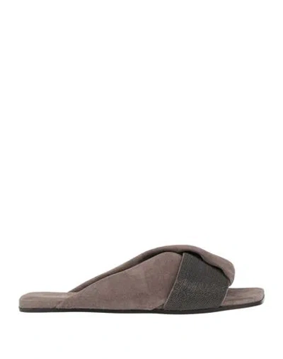 BRUNELLO CUCINELLI BRUNELLO CUCINELLI WOMAN SANDALS LEAD SIZE 8 LEATHER