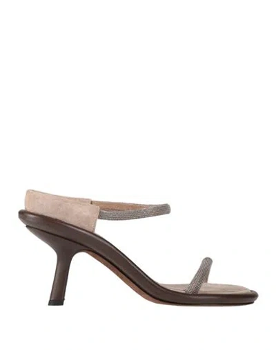 Brunello Cucinelli Woman Sandals Taupe Size 7 Leather In Grey