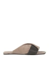 Brunello Cucinelli Bead-embellished Suede Sandals In Light Brown