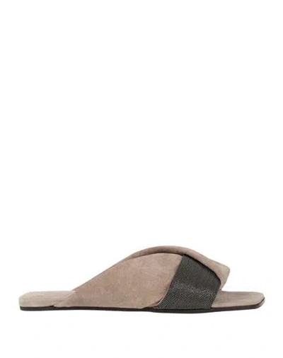 Brunello Cucinelli Bead-embellished Suede Sandals In Light Brown