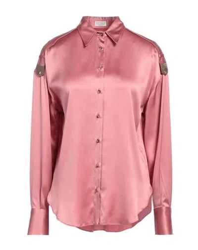 Brunello Cucinelli Woman Shirt Antique Rose Size S Silk, Elastane, Ecobrass In Pink