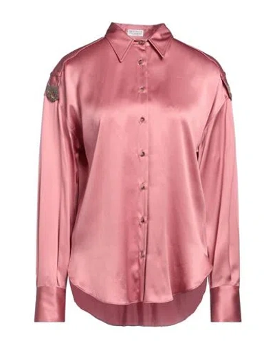 Brunello Cucinelli Woman Shirt Antique Rose Size Xxs Silk, Elastane, Brass, Ecobrass In Pink