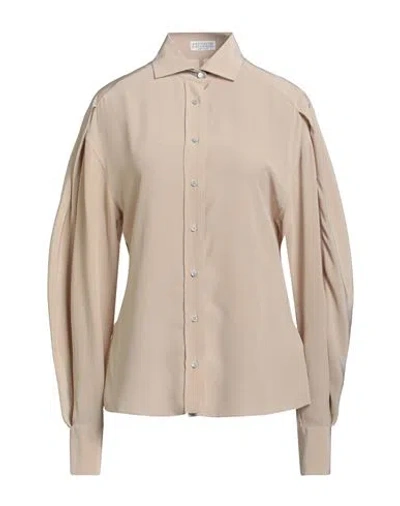 Brunello Cucinelli Woman Shirt Beige Size M Silk, Ecobrass In Sand