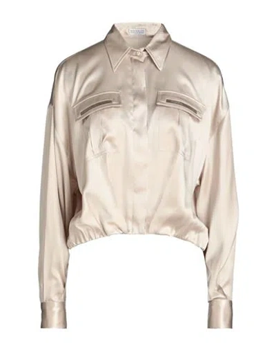 Brunello Cucinelli Woman Shirt Beige Size Xs Silk, Elastane In Beige