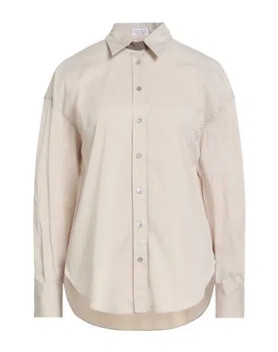 Brunello Cucinelli Woman Shirt Beige Size Xxl Cotton, Polyamide, Elastane, Brass