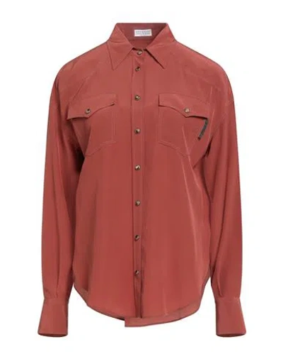 Brunello Cucinelli Woman Shirt Brick Size Xl Silk In Red