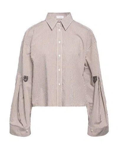 BRUNELLO CUCINELLI BRUNELLO CUCINELLI WOMAN SHIRT BROWN SIZE M COTTON, POLYESTER