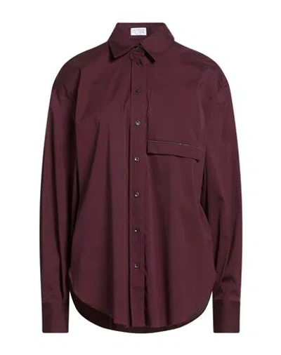 BRUNELLO CUCINELLI BRUNELLO CUCINELLI WOMAN SHIRT BURGUNDY SIZE M COTTON, POLYAMIDE, ELASTANE