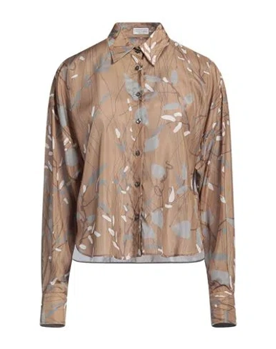 Brunello Cucinelli Woman Shirt Camel Size M Silk, Brass In Beige