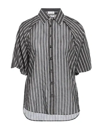 Brunello Cucinelli Woman Shirt Charcoal Size 3xl Cotton, Silk, Polyamide, Metallic Polyester, Brass In Grey