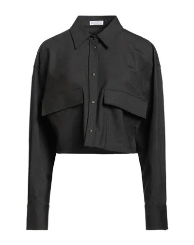 Brunello Cucinelli Woman Shirt Charcoal Size Xl Virgin Wool, Elastane, Ecobrass In Gray