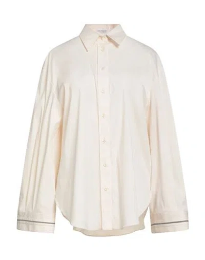 Brunello Cucinelli Woman Shirt Cream Size M Cotton, Polyamide, Elastane, Brass In Neutral