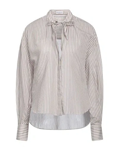 Brunello Cucinelli Woman Shirt Taupe Size Xs Cotton, Silk, Polyamide, Polyester, Ecobrass In Grey