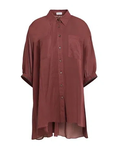 Brunello Cucinelli Woman Shirt Garnet Size L Cotton, Brass In Red
