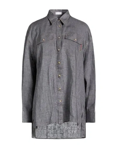 Brunello Cucinelli Woman Shirt Grey Size L Linen, Ecobrass In Gray