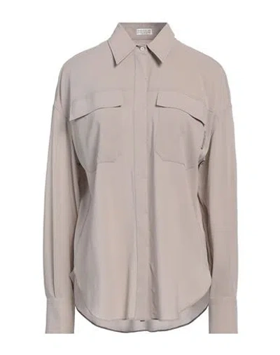 Brunello Cucinelli Woman Shirt Grey Size L Silk, Elastane, Ecobrass In Neutral