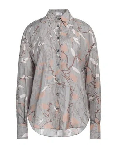 Brunello Cucinelli Woman Shirt Grey Size L Silk, Brass