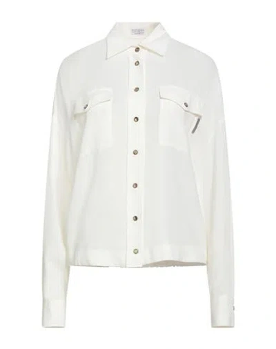 Brunello Cucinelli Woman Shirt Ivory Size L Silk, Brass In White