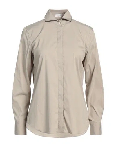 Brunello Cucinelli Woman Shirt Khaki Size 3xl Cotton, Polyamide, Elastane, Brass In Beige