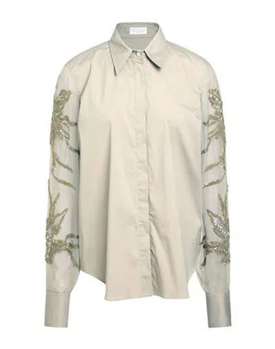 Brunello Cucinelli Woman Shirt Khaki Size 3xl Cotton, Polyamide, Elastane, Polyester, Silk In Beige