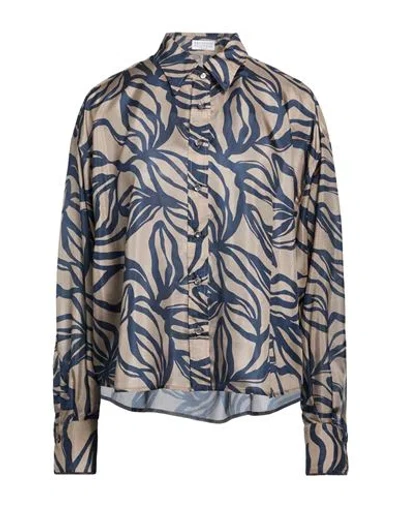 BRUNELLO CUCINELLI BRUNELLO CUCINELLI WOMAN SHIRT KHAKI SIZE M SILK, BRASS