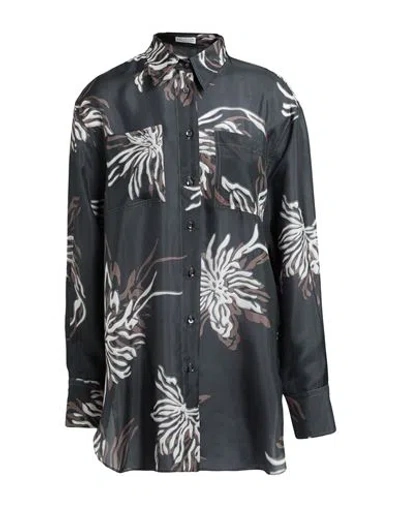 Brunello Cucinelli Woman Shirt Lead Size S Silk, Ecobrass In Grey
