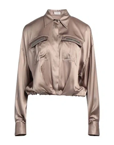 Brunello Cucinelli Woman Shirt Light Brown Size M Silk, Elastane In Beige