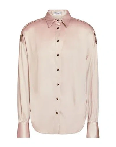 Brunello Cucinelli Woman Shirt Light Brown Size L Silk, Elastane, Brass, Ecobrass In Beige