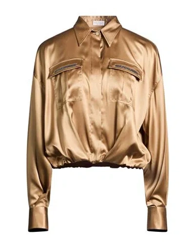 Brunello Cucinelli Woman Shirt Light Brown Size M Silk, Elastane In Nude