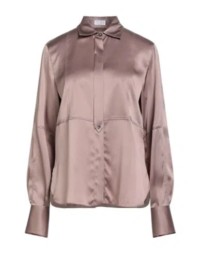 Brunello Cucinelli Woman Shirt Light Brown Size Xl Silk, Elastane In Neutral