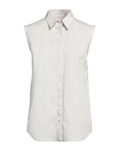 BRUNELLO CUCINELLI BRUNELLO CUCINELLI WOMAN SHIRT LIGHT GREY SIZE XXL COTTON, POLYAMIDE, ELASTANE, BRASS